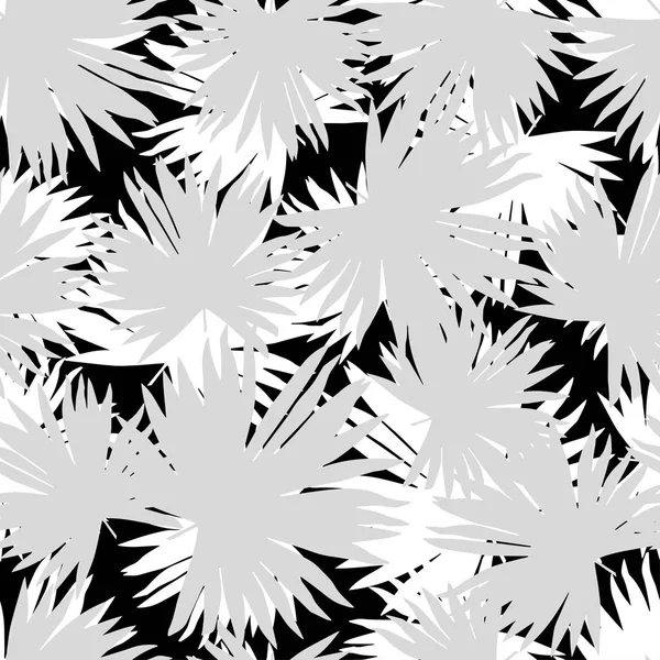 Fond vectoriel sans couture avec des feuilles de palmier grises et blanches sur fond noir. Design tropical estival. Relation textile . — Image vectorielle