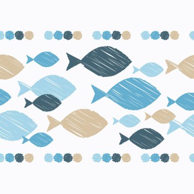 Dekoratif balık ile sorunsuz vektör sınır. Vuruş doku. Tekstil rapport.