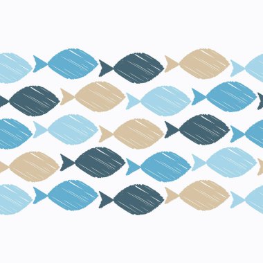 Dekoratif balık ile sorunsuz vektör sınır. Vuruş doku. Tekstil rapport.