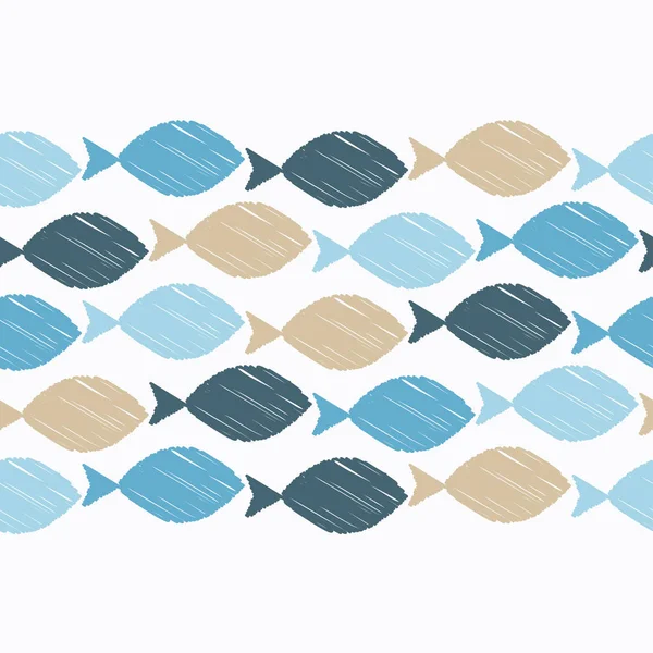 Dekoratif balık ile sorunsuz vektör sınır. Vuruş doku. Tekstil rapport.