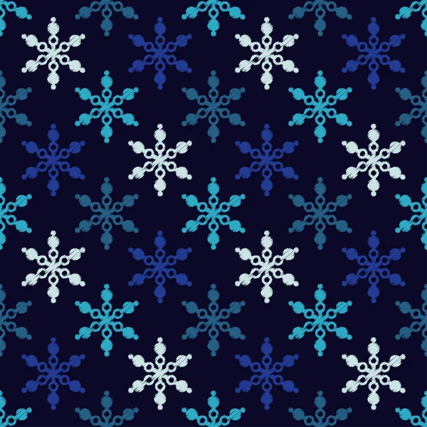 Fond bleu sans couture avec des flocons de neige décoratifs. Texture à griffonner. Relation textile . — Image vectorielle