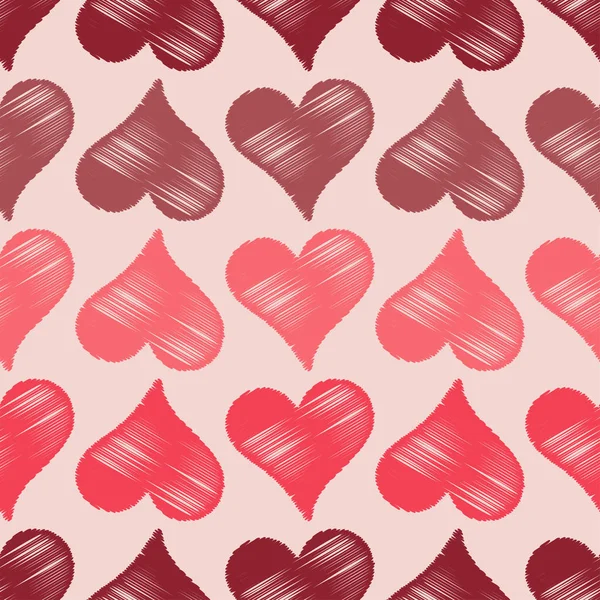 Fondo de vector sin costuras con corazones decorativos. Día de San Valentín. Trazos textura. Relación textil . — Vector de stock