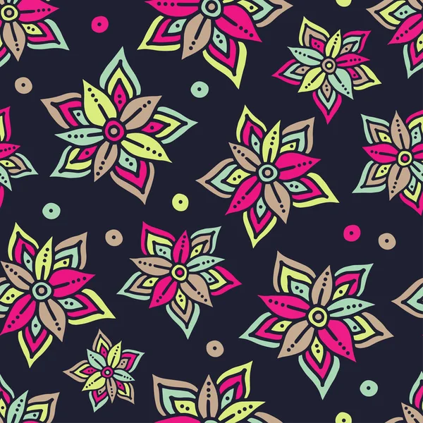 シームレスな装飾花の背景。レトロなモチーフ。繊維関係. — ストックベクタ