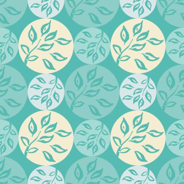 Polka dot seamless modeli. Bir daire içinde yapraklarla şube. Tekstil rapport.