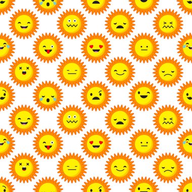 Güneş duyguları ile sorunsuz arka plan. Vektör çizim. Tekstil rapport.