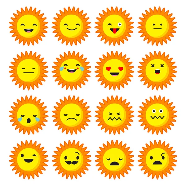Emoções Sol. Ícones de sorriso estilo vetorial . —  Vetores de Stock
