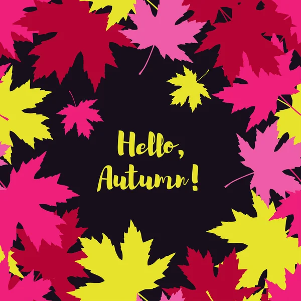 Carte avec feuilles d'érable d'automne. Automne doré. Conception plate . — Image vectorielle