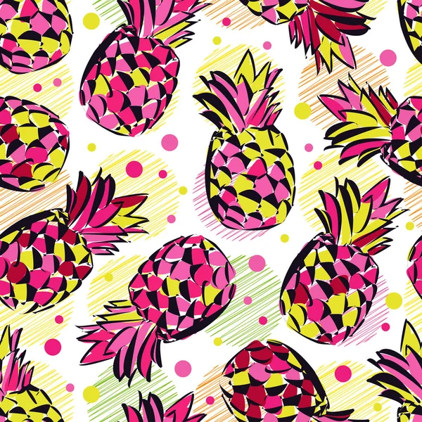 Seamless pattern with decorative pineapples. Tropical fruits. Textile rapport. — Stock Vector