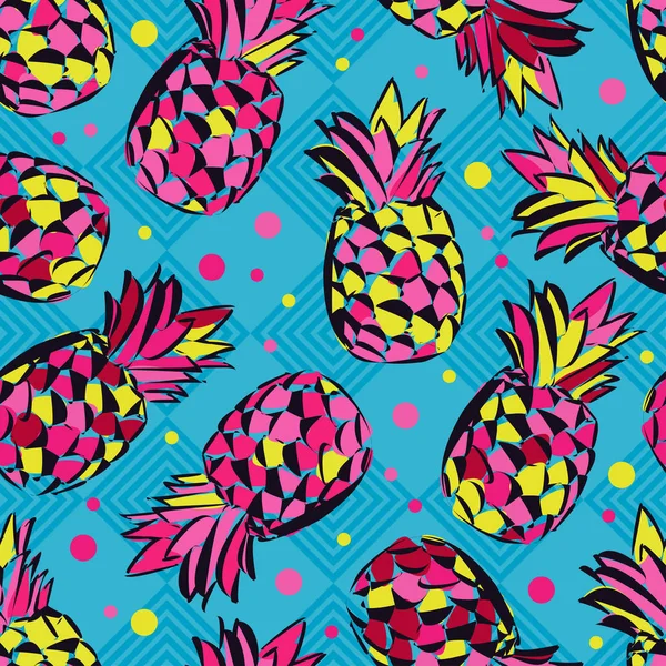 Seamless pattern with decorative pineapples. Tropical fruits. Textile rapport. — Stock Vector