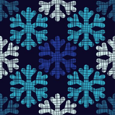 Dekoratif kar taneleri ile kesintisiz mavi arka plan. Doku karalamak. Tekstil rapport.