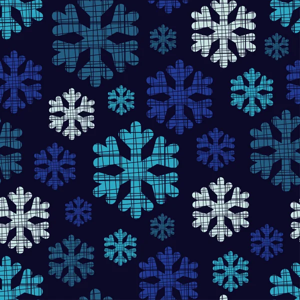 Fundo azul sem costura com flocos de neve decorativos. Textura crocante. Relação têxtil . —  Vetores de Stock