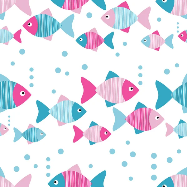 Fondo de vector sin costuras con peces decorativos. Scribble textura. Relación textil . — Vector de stock