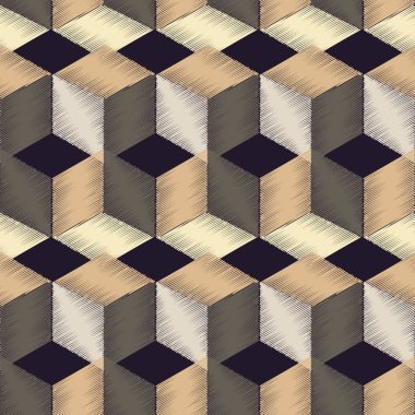 Tamamen sorunsuz, soyut küp desen. Renkli tasarımı, geometrik 3d arka plan. Karalama doku.