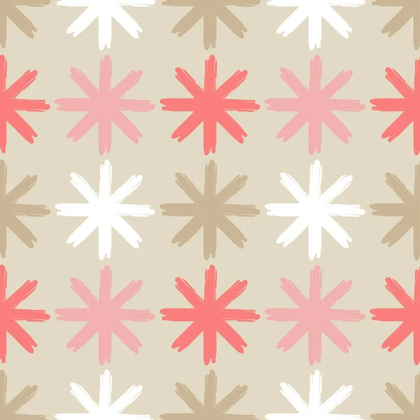 Fond sans couture avec des flocons de neige décoratifs. Dessin de brosse. Relation textile . — Image vectorielle