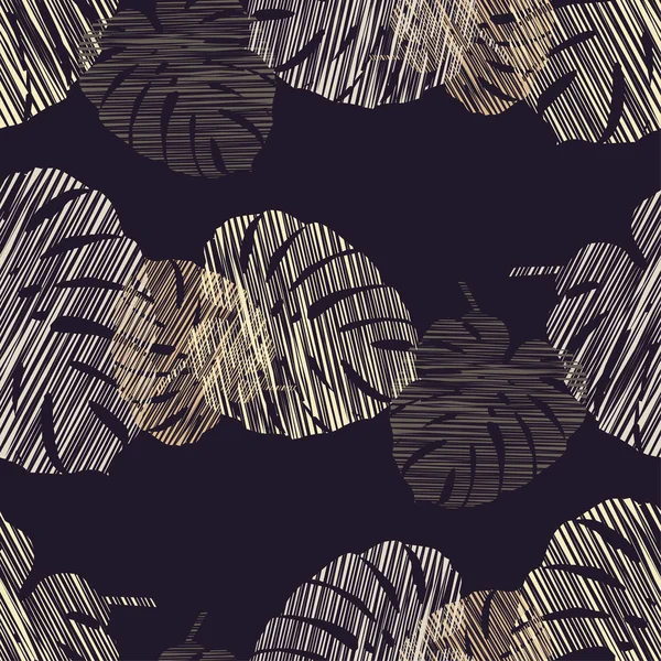 Монстера безшовний фон. Безшовний візерунок з декоративним листям. Скрипкова текстура. Текстильний зв'язок . — стоковий вектор