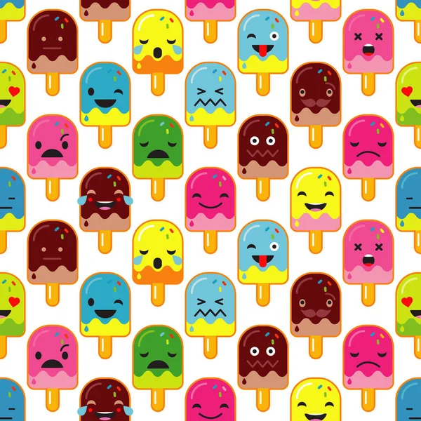 Seamless background with Popsicle emotions. Vector illustration. Textile rapport. — Stock Vector