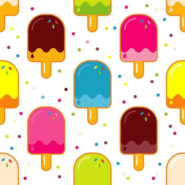 Fundo de vetor sem costura com Popsicle decorativo. Padrão com sorvete. Bonito desenho animado Popsicle. Relação têxtil . —  Vetores de Stock
