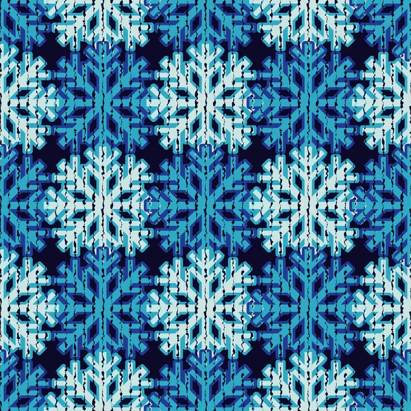 Безшовний синій фон з декоративними сніжинками. Скрипкова текстура. Текстильний зв'язок . — стоковий вектор