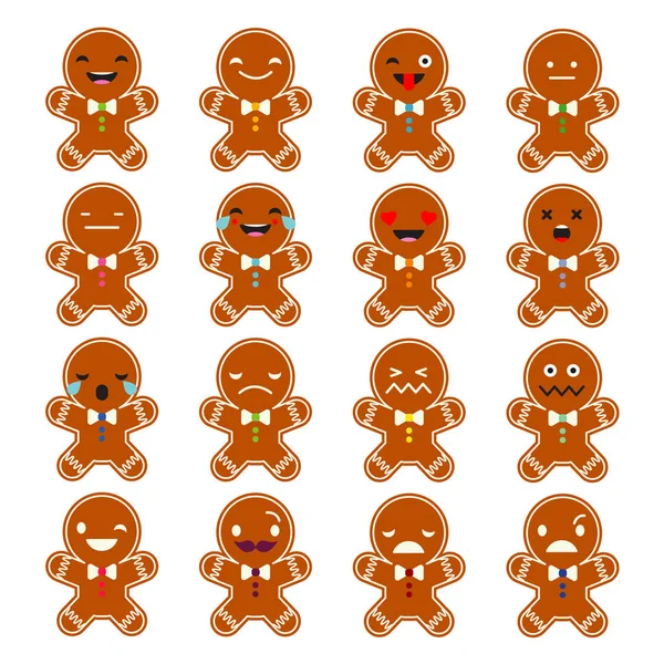 Duygular Gingerbread ayarlayın. Sevimli çizgi Gingerbread. Vektör stili gülümseme simgeler. 