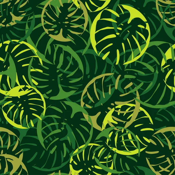 Nahtloser Hintergrund mit dekorativen Blättern. Monstera geht. Textilbeziehung. — Stockvektor