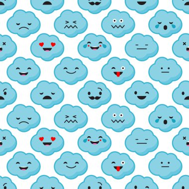 Bulutlar duyguları ile sorunsuz arka plan. Sevimli çizgi. Vektör çizim. Tekstil rapport.