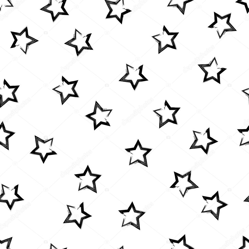 Seamless vector background with decorative stars. Black-and-white brushwork. Scratches texture. Textile rapport.