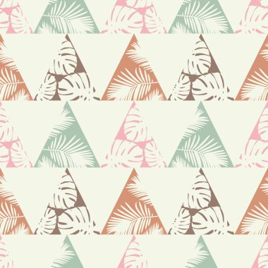 Seamless background with decorative leaves. Monstera leaves in triangles. Pattern with Monstera leaves. Textile rapport.