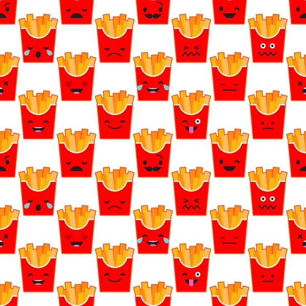 Fondo sin fisuras con las emociones de papas fritas. Bonita caricatura. Ilustración vectorial. Relación textil . — Vector de stock