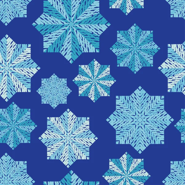 Nahtloser geometrischer Hintergrund. Sterne und Schneeflocken. Kritzeltextur. Textilbeziehung. — Stockvektor