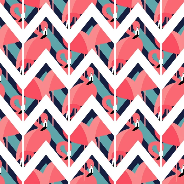Fond vectoriel sans couture avec motif de Flamants roses. Texture zigzag. Relation textile . — Image vectorielle
