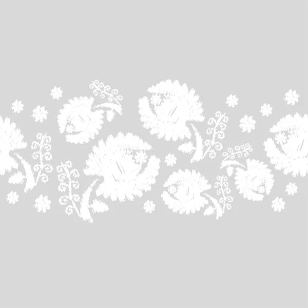 Bílé květy na šedém pozadí. Texturu výšivky. Bílá textura. Bezproblémové vektorové pozadí. — Stockový vektor