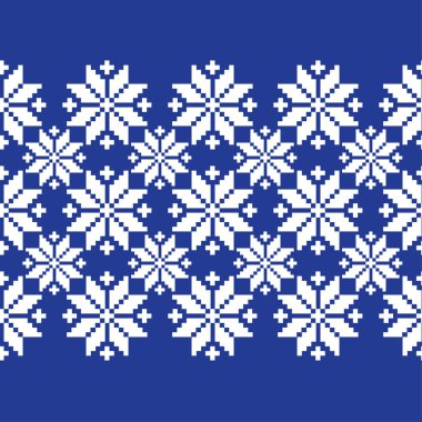 Norveç kar taneleri ile sorunsuz vektör arka plan. Piksel kar taneleri. Kış desen. Tekstil rapport.