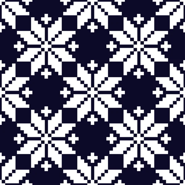 Бесшовный векторный фон с норвежскими снежинками. Пиксельные снежинки. Зимняя картина. Текстильное взаимопонимание . — стоковый вектор