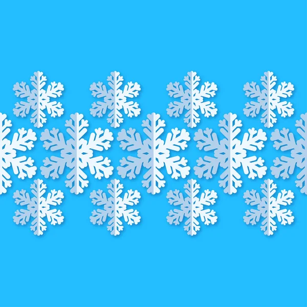 Nahtloser Hintergrund mit Schneeflocken. weiße Papierschneeflocken mit Schatten auf blauem Hintergrund. Wintermuster. Textilbeziehung. — Stockfoto