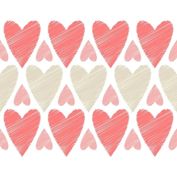 Sömlös vektorbakgrund med dekorativa hjärtan. Alla hjärtans dag. Klotter textur. Textil rapport. — Stock vektor