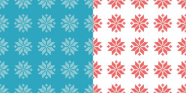 Set 2 sorunsuz vektör arka Çapraz dikiş Norveç kar taneleri. Halk motifleri. Kış desen. Tekstil rapport.