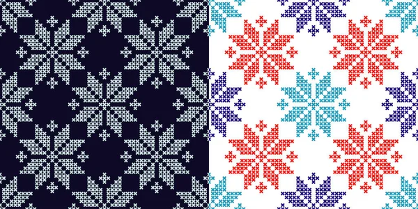 Set 2 sorunsuz vektör arka Çapraz dikiş Norveç kar taneleri. Halk motifleri. Kış desen. Tekstil rapport. — Stok Vektör