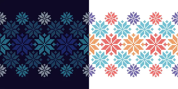 Set 2 sorunsuz vektör arka Çapraz dikiş Norveç kar taneleri. Halk motifleri. Kış desen. Tekstil rapport.