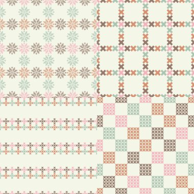 Set 4 sorunsuz vektör arka Çapraz dikiş Norveç kar taneleri. Halk motifleri. Kış desen. Tekstil rapport.