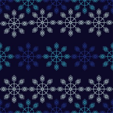 Çapraz dikiş Norveç kar taneleri sorunsuz vektör arka plan. Halk motifleri. Kış desen. Tekstil rapport.