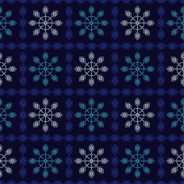 Çapraz dikiş Norveç kar taneleri sorunsuz vektör arka plan. Halk motifleri. Kış desen. Tekstil rapport.