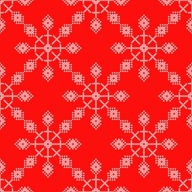 Çapraz dikiş Norveç kar taneleri sorunsuz vektör arka plan. Halk motifleri. Kış desen. Tekstil rapport.
