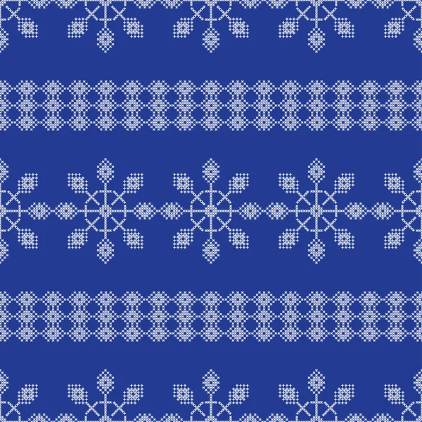 十字のステッチのノルウェーの雪のシームレスなベクトルの背景 民謡のモチーフ 冬パターン 繊維関係 — ストックベクタ
