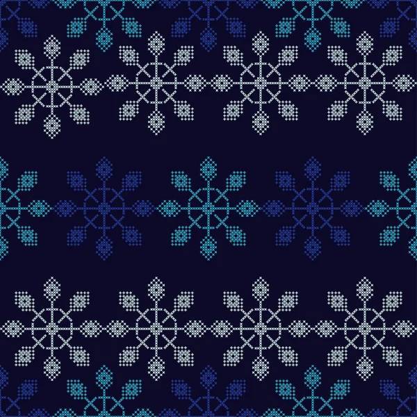 十字のステッチのノルウェーの雪のシームレスなベクトルの背景 民謡のモチーフ 冬パターン 繊維関係 — ストックベクタ
