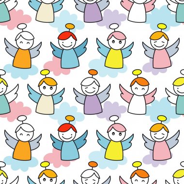 Noel Angels. Melekler ile sorunsuz vektör arka plan. Sevimli çizgi. Tekstil rapport.