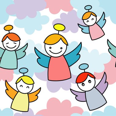 Noel Angels. Melekler ile sorunsuz vektör arka plan. Sevimli çizgi. Tekstil rapport.