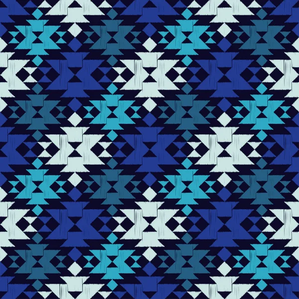 民族波西米亚无缝格局 蓝色的部落模式涂鸦纹理 民俗主题 纺织品和谐 — 图库矢量图片