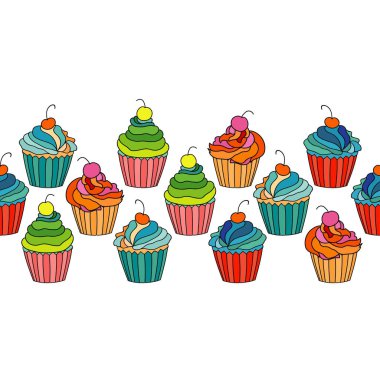 Beyaz arka plan üzerinde tatlı cape kek seamless modeli. Tekstil rapport.