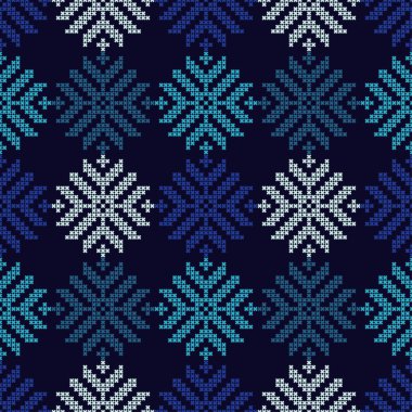 Norveç kar taneleri ile sorunsuz vektör arka plan. Piksel kar taneleri. Kış desen. Tekstil rapport.