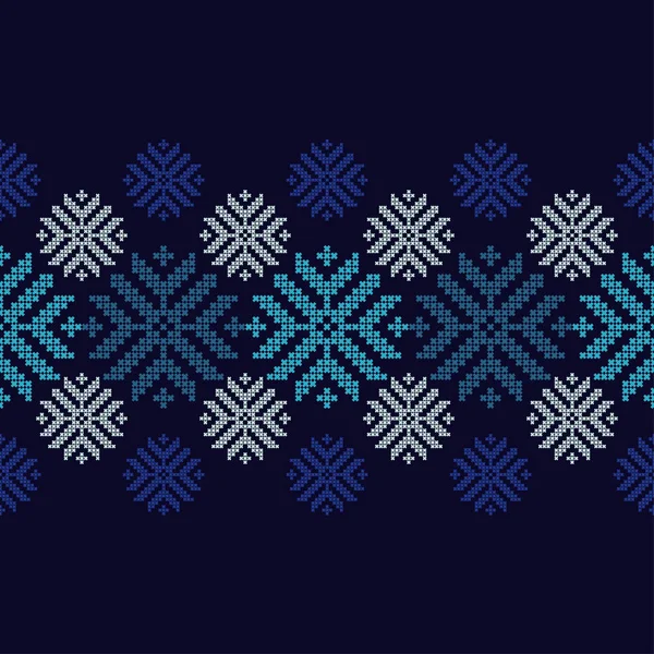 Naadloze Vector Achtergrond Met Noorse Sneeuwvlokken Pixel Sneeuwvlokken Winter Patroon — Stockvector